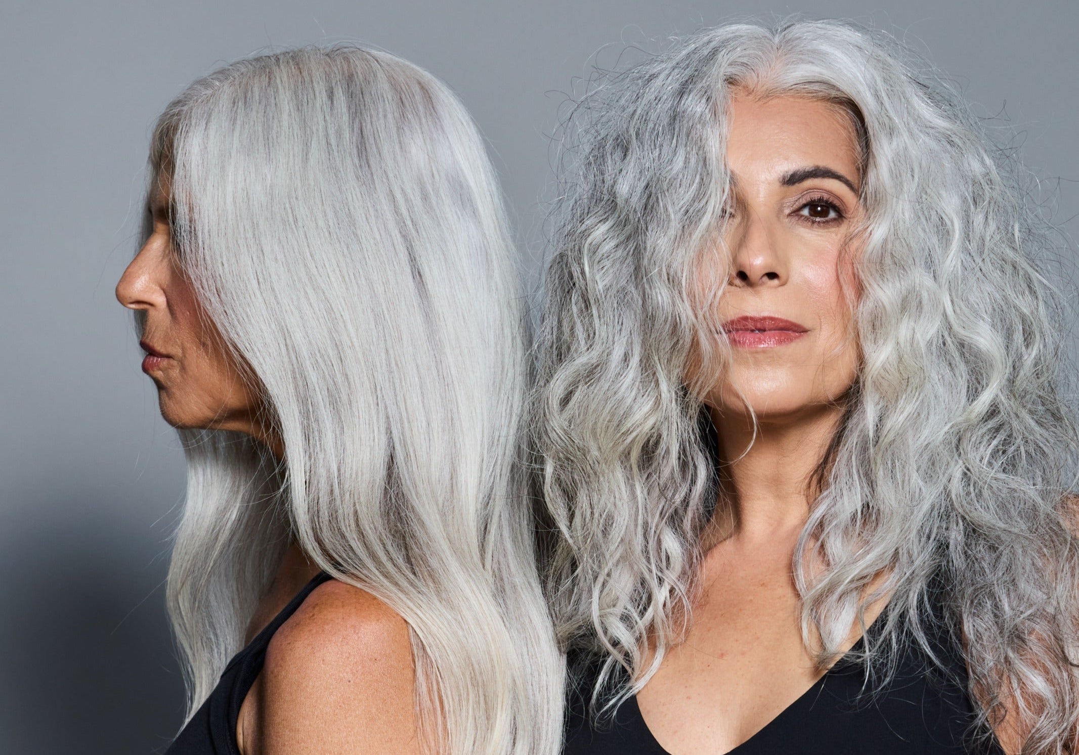 Close up of gray hair showing dimensional shades