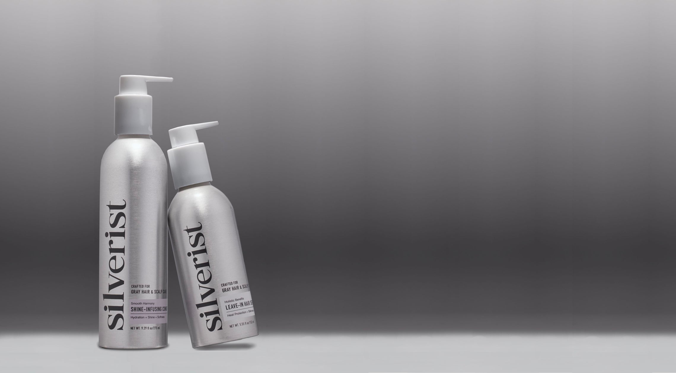 Two 'Silverist' hair care products on a gray background