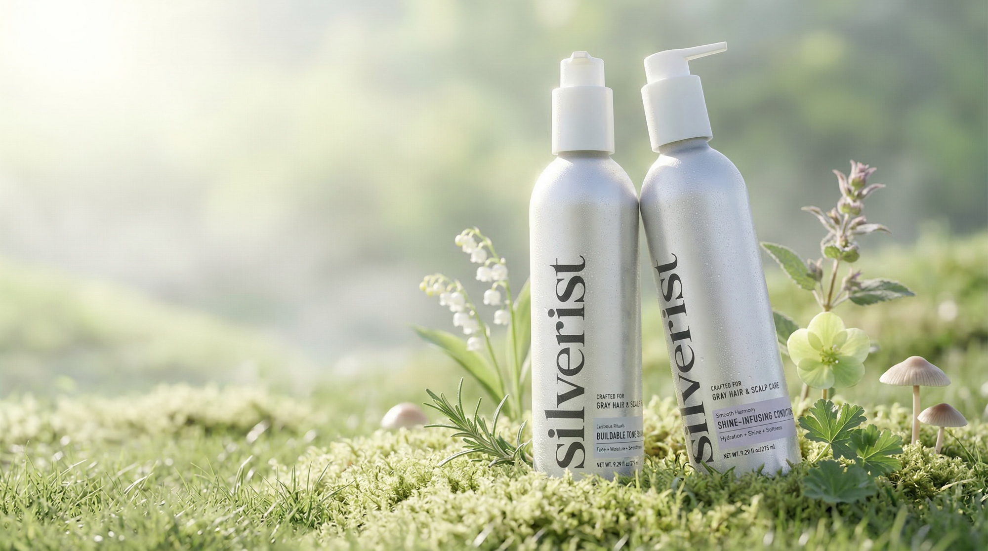 Two bottles of Silverist product on a grassy background